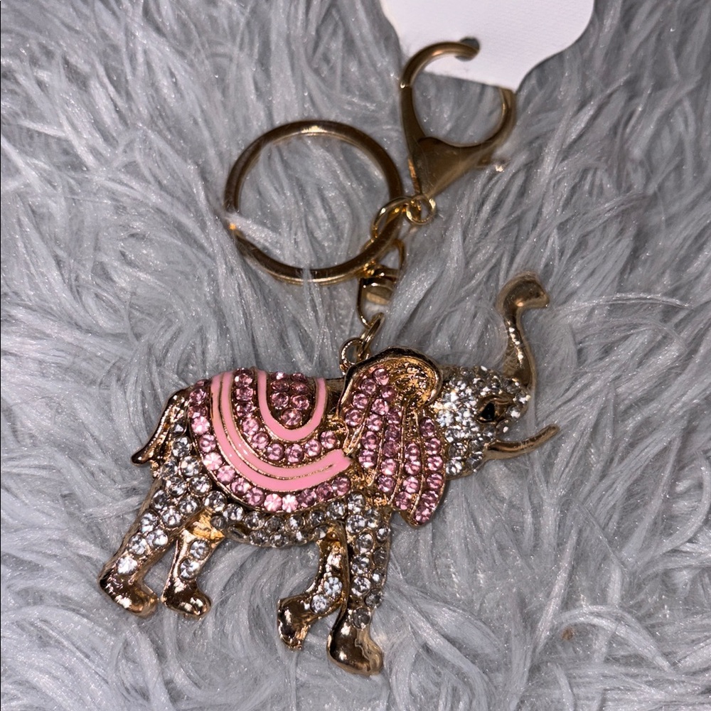 Pink Gold Elephant Rhinestone Keychain - Picture 2 of 4